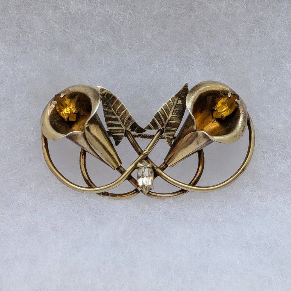 Designer Whiteco Sterling Silver Yellow White Paste Calla Lily Flower Pin Brooch View 4